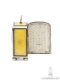 Swiss-art-deco-sterling-silver-sub-miniature-guilloche-enamel-yellow-travel-clock-