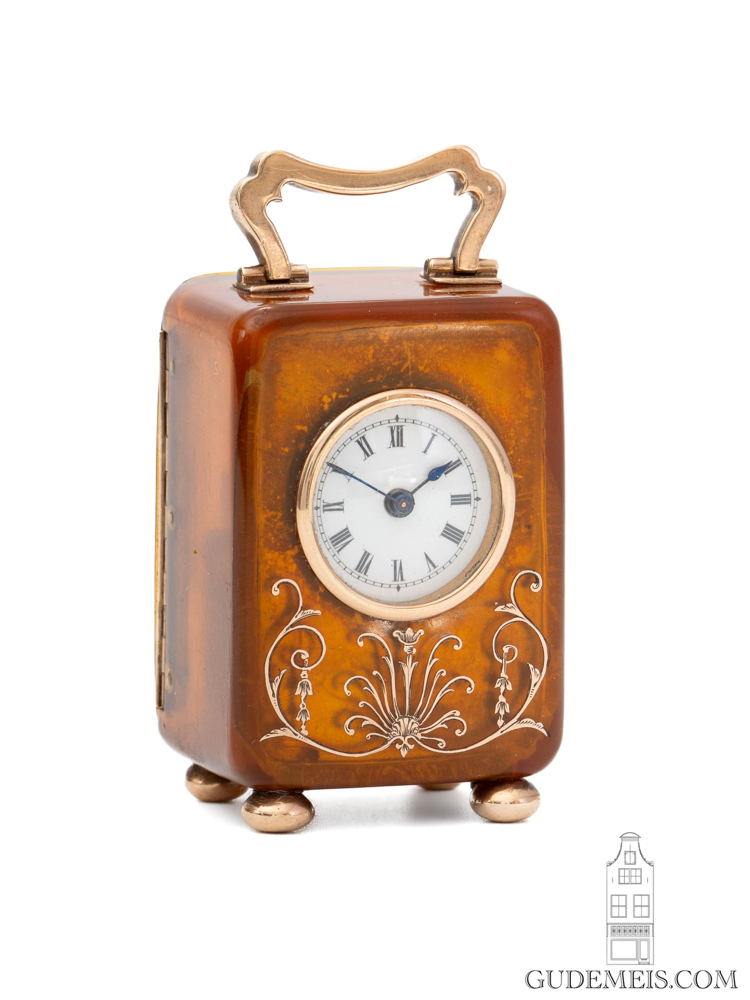 antique-Swiss-subminiature-English-London-Comyns-gold-ambrolite-travel-clock-