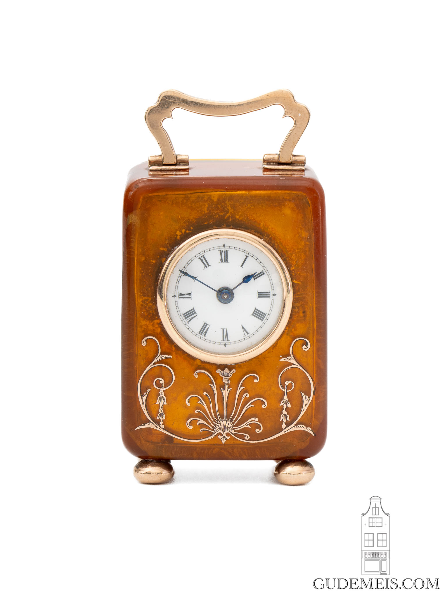 antique-Swiss-subminiature-English-London-Comyns-gold-ambrolite-travel-clock-