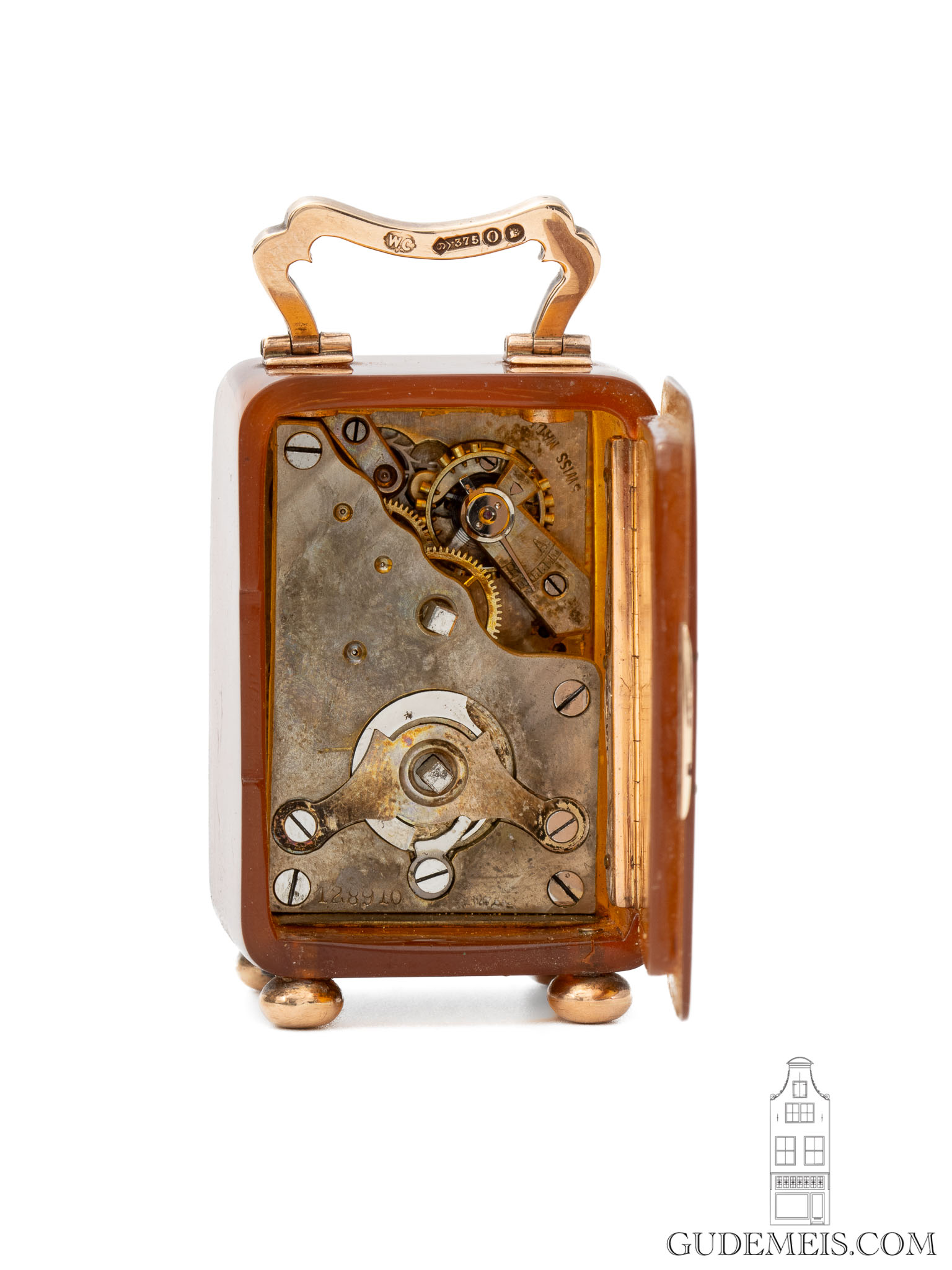 antique-Swiss-subminiature-English-London-Comyns-gold-ambrolite-travel-clock-