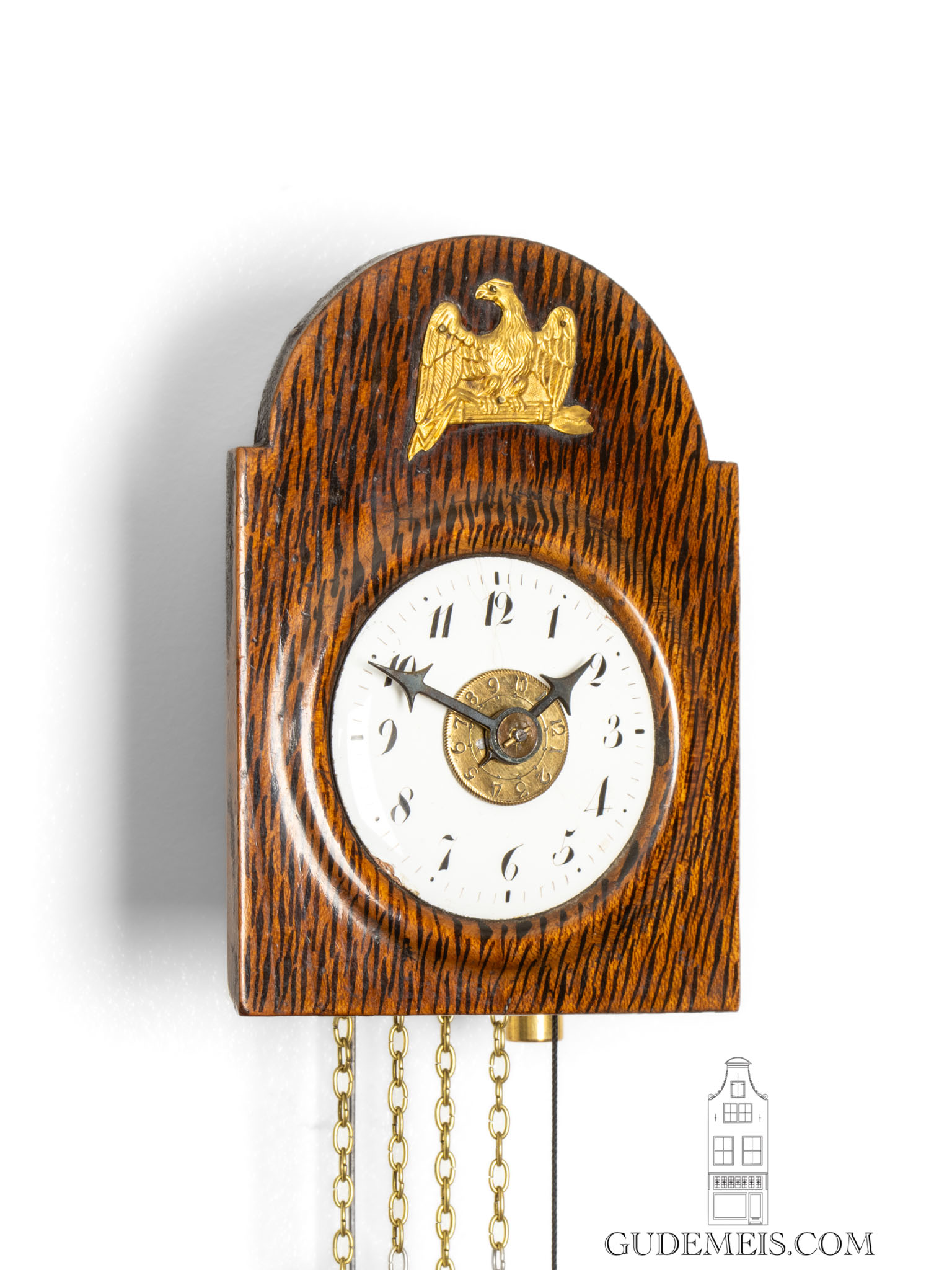 rare-South-German-Black-Forest-Schwarzwald-miniature-antique-striking-alarm-wall-clock-faux-bois-Joesph-Sorg-