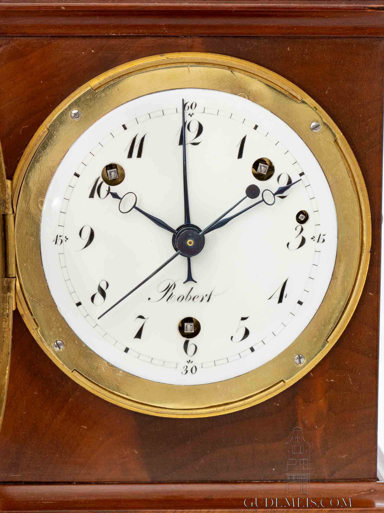 Swiss-Empire-ormolu-mahogany-quarter-striking-alarm-pendule-officier-Robert-