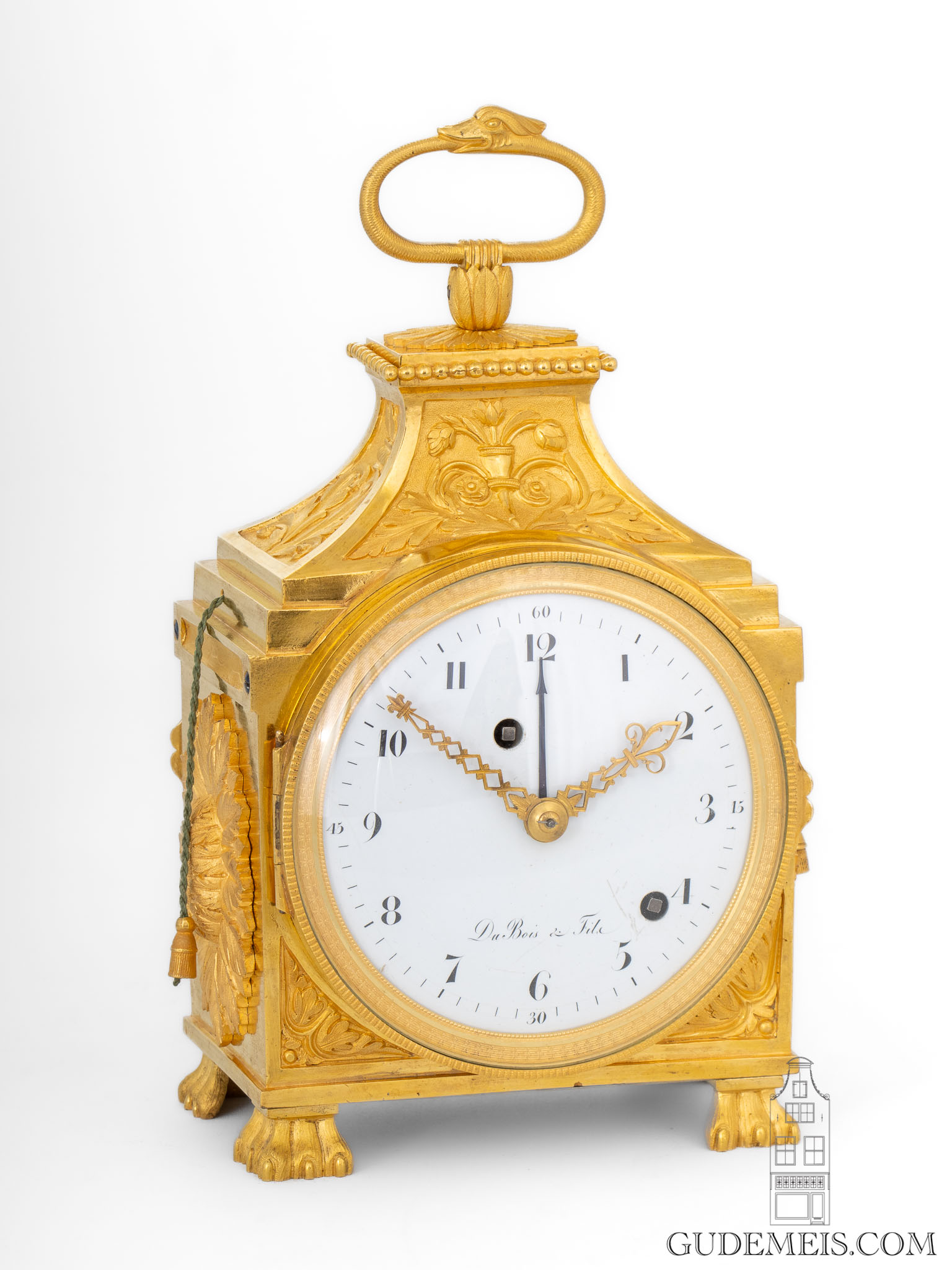 Swiss-French-LouisXVI-gilt-bronze-travel-clock-Pendule-officier-Dubois-quarter-striking-alarm-