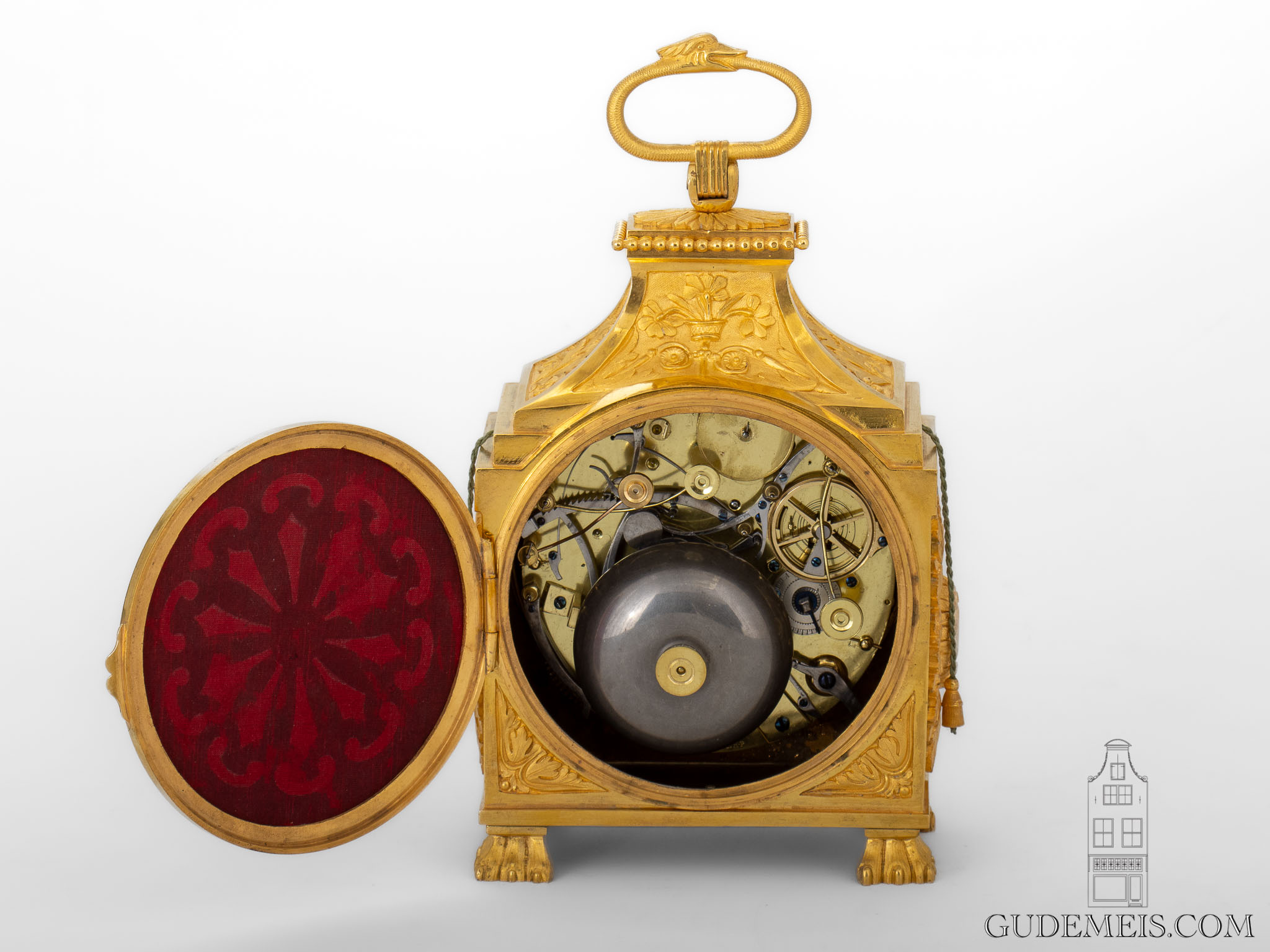 Swiss-French-LouisXVI-gilt-bronze-travel-clock-Pendule-officier-Dubois-quarter-striking-alarm-