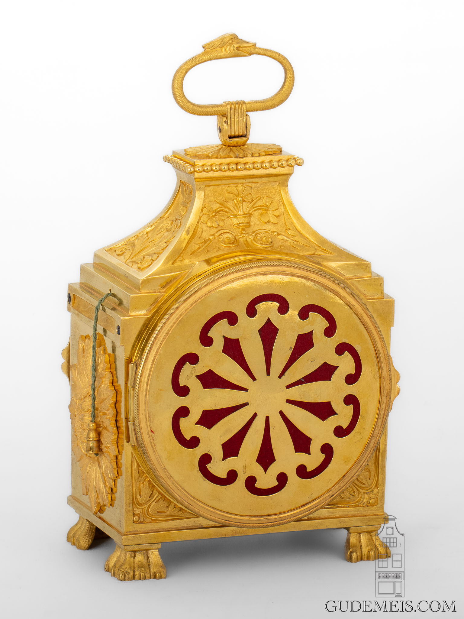 Swiss-French-LouisXVI-gilt-bronze-travel-clock-Pendule-officier-Dubois-quarter-striking-alarm-