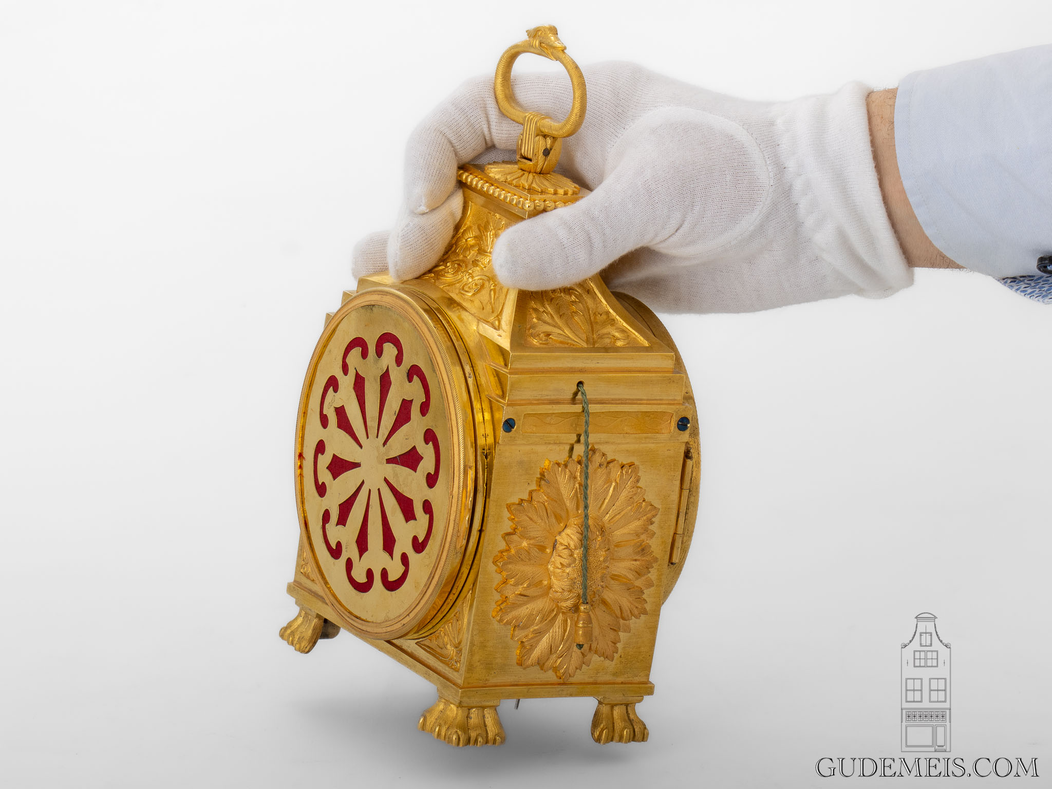 Swiss-French-LouisXVI-gilt-bronze-travel-clock-Pendule-officier-Dubois-quarter-striking-alarm-