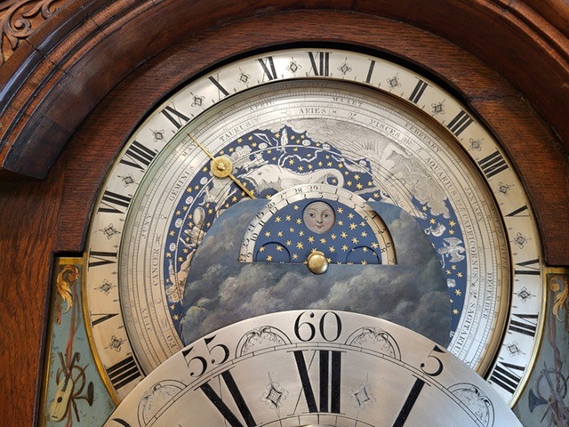 Dutch-rococo-Louis XVI-burr-walnut-quarter-striking-planisphere-planetarium-Amsterdam-longcase-clock-Gerrit-ter-vooren-