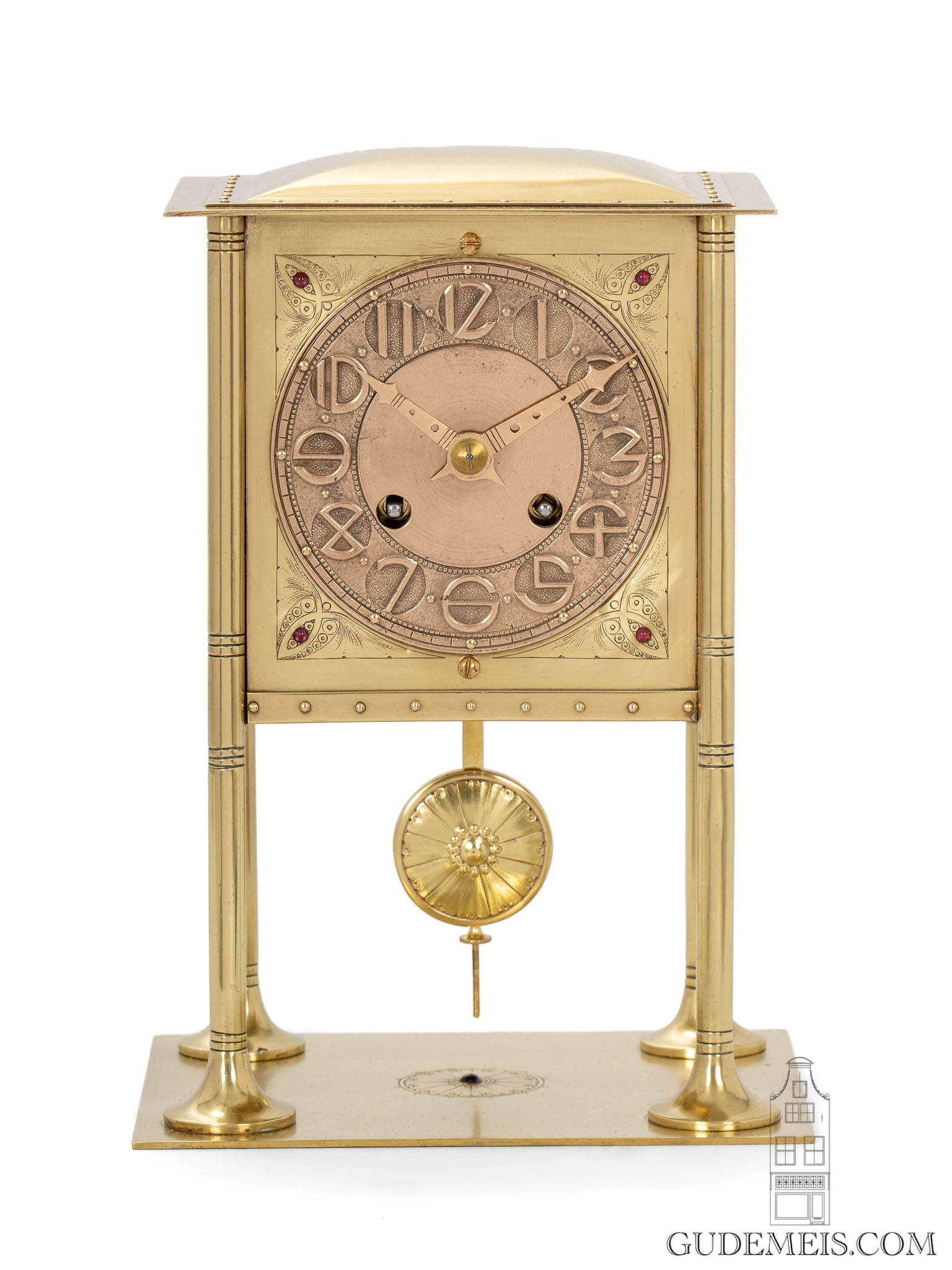 Dutch-arts-crafts-amsterdamse-school-engraved-brass-striking-mantel-clock-Johannes-Cornelis-Stoffels-