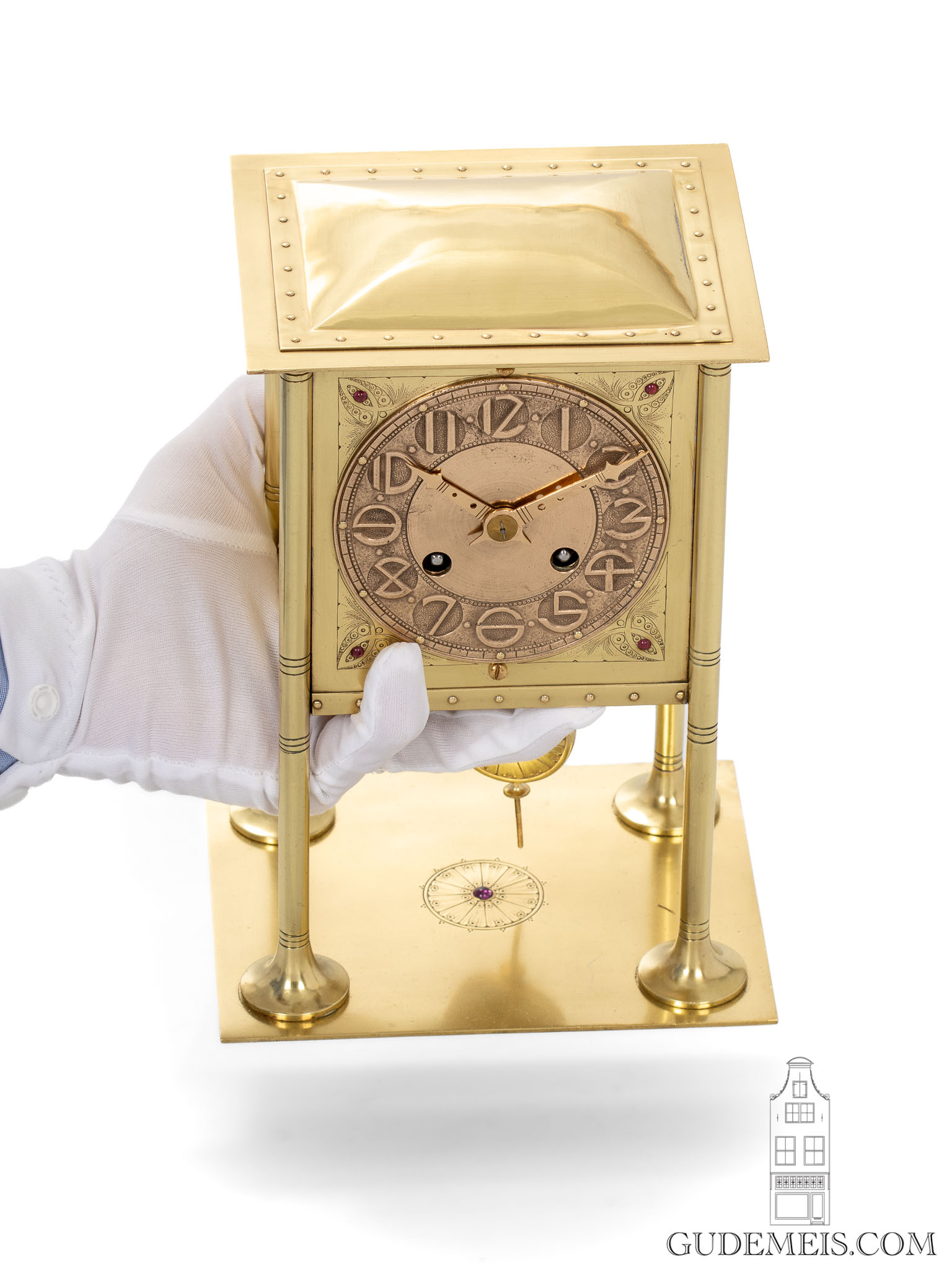 Dutch-arts-crafts-amsterdamse-school-engraved-brass-striking-mantel-clock-Johannes-Cornelis-Stoffels-