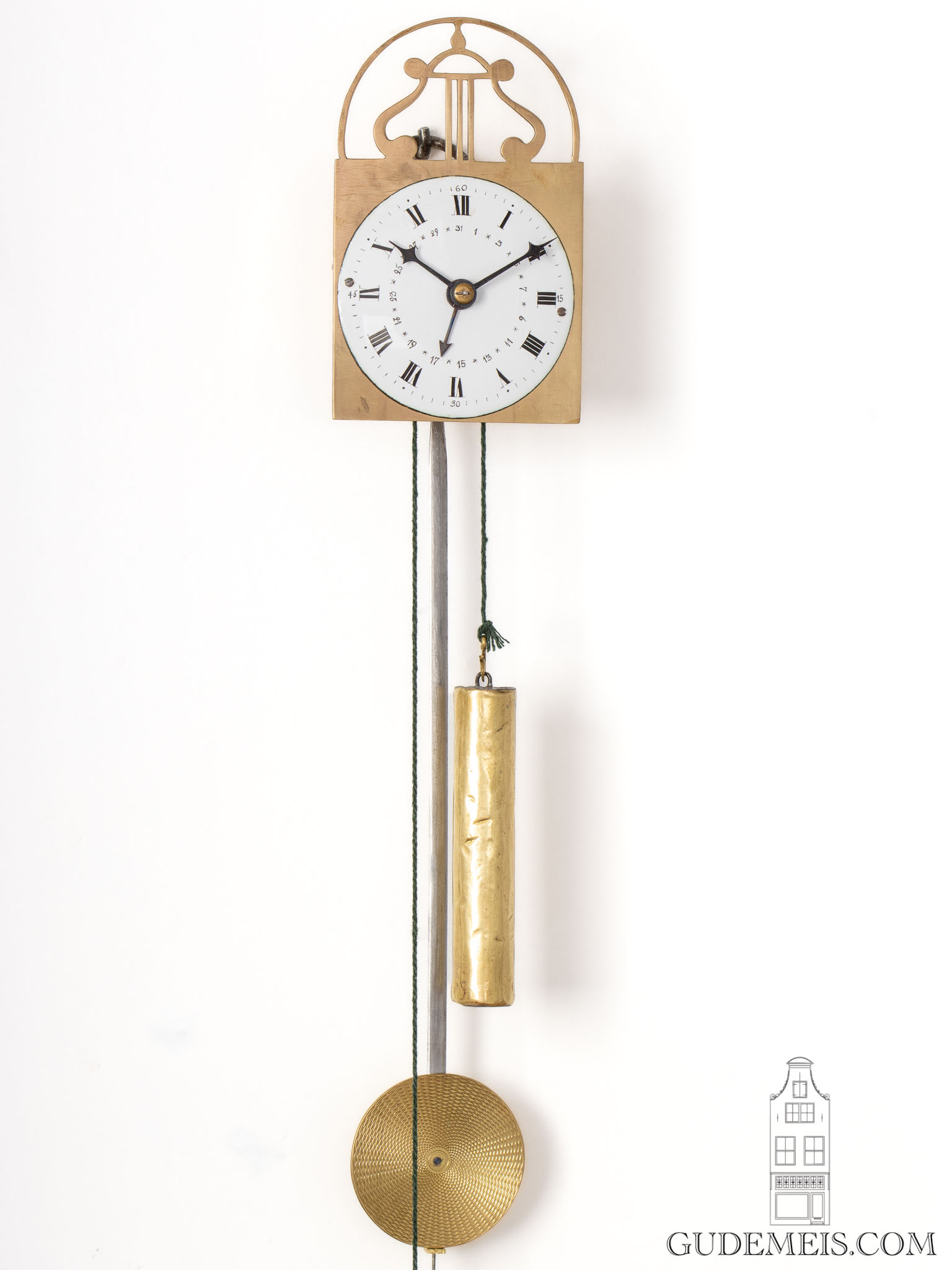 Austrian-Biedermeier-brass-miniature-Brettl-wall-clock-central-date-
