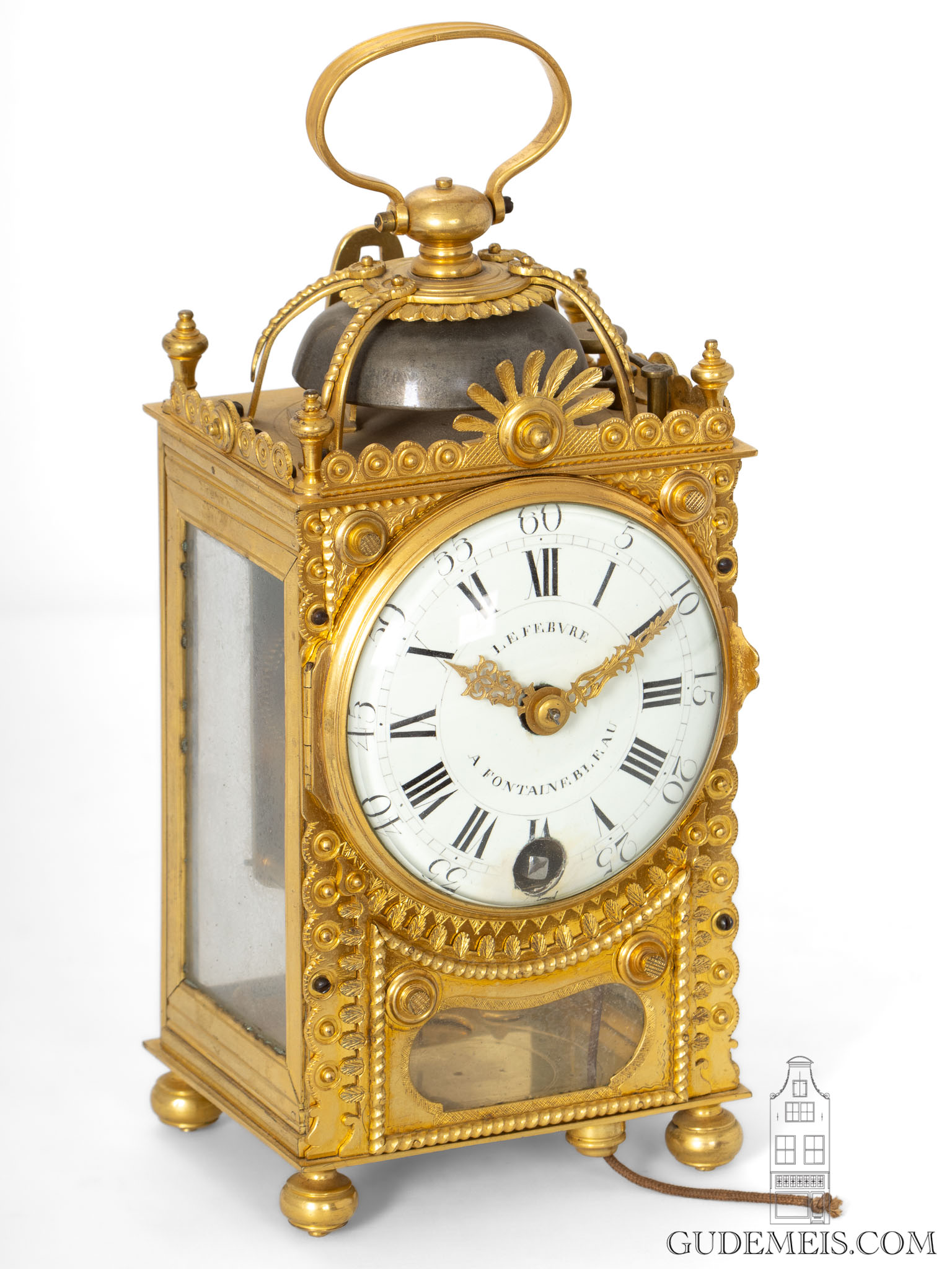 French-Louis XVI-gilt-brass-quarter-repeating-pendule-officiier-Lefebvre-Fontainebleau-