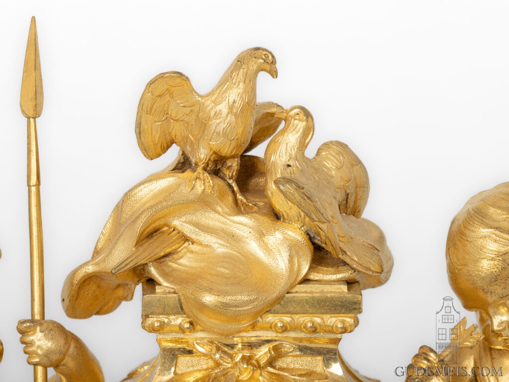 French-LouisXVI-ormolu-gilt-bronze-sculptural-antique-mantel-clock-Love-War-Francois-Vion-Paris-Amour Guerrier-