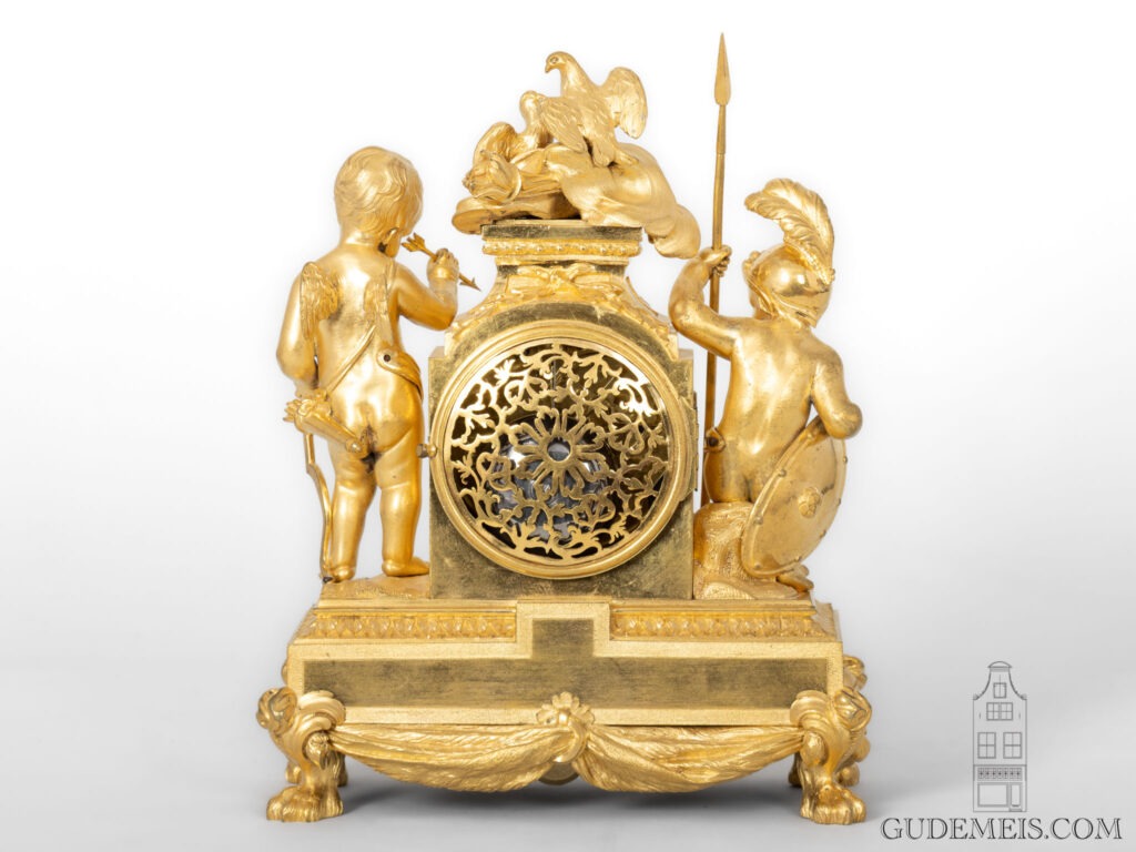 French-LouisXVI-ormolu-gilt-bronze-sculptural-antique-mantel-clock-Love-War-Francois-Vion-Paris-Amour Guerrier-