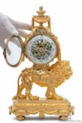 French-LouisXVI-Saintgermain-ormolu-gilt-bronze-marcasite-sculptural-lion-mantel-clock-glass-dial-
