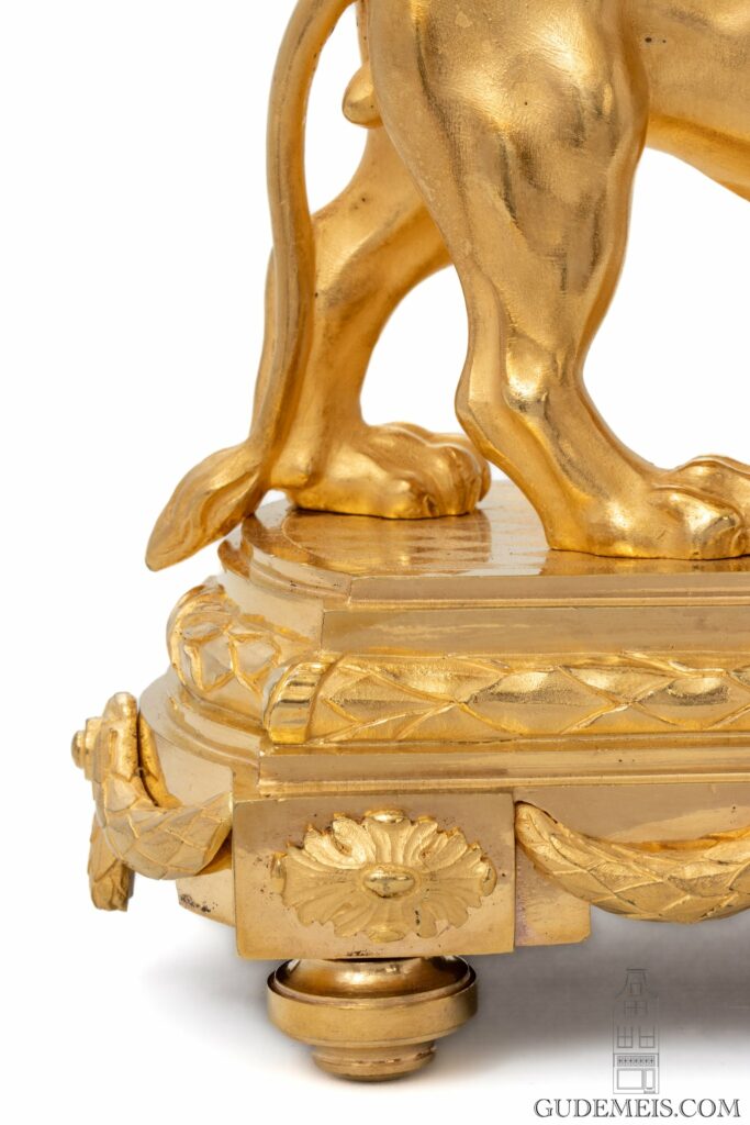 French-LouisXVI-Saintgermain-ormolu-gilt-bronze-marcasite-sculptural-lion-mantel-clock-glass-dial-