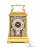 French-gilt-brass-Egyptian-revival-retour-Egypte-striking-carriage-antique-travel-clock-hieroglyphs panels-