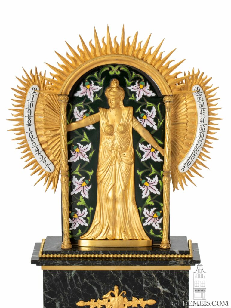 French-gilt-brass-marble-polychrome-enamel-novelty-clock-bras-en-l'air-