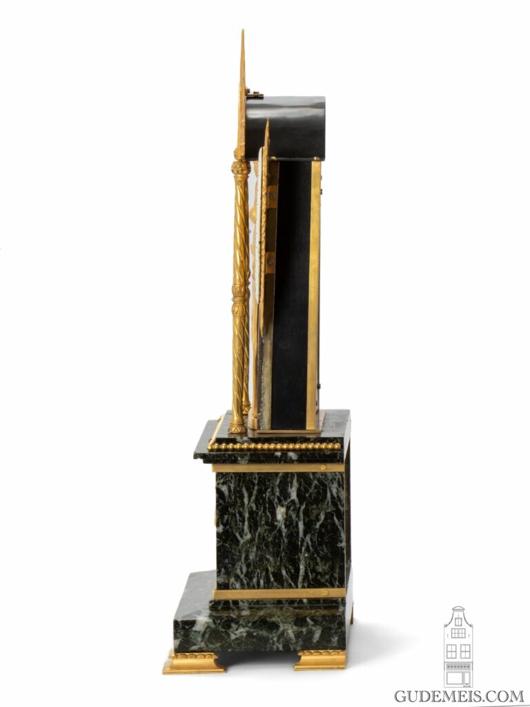 French-gilt-brass-marble-polychrome-enamel-novelty-clock-bras-en-l'air-
