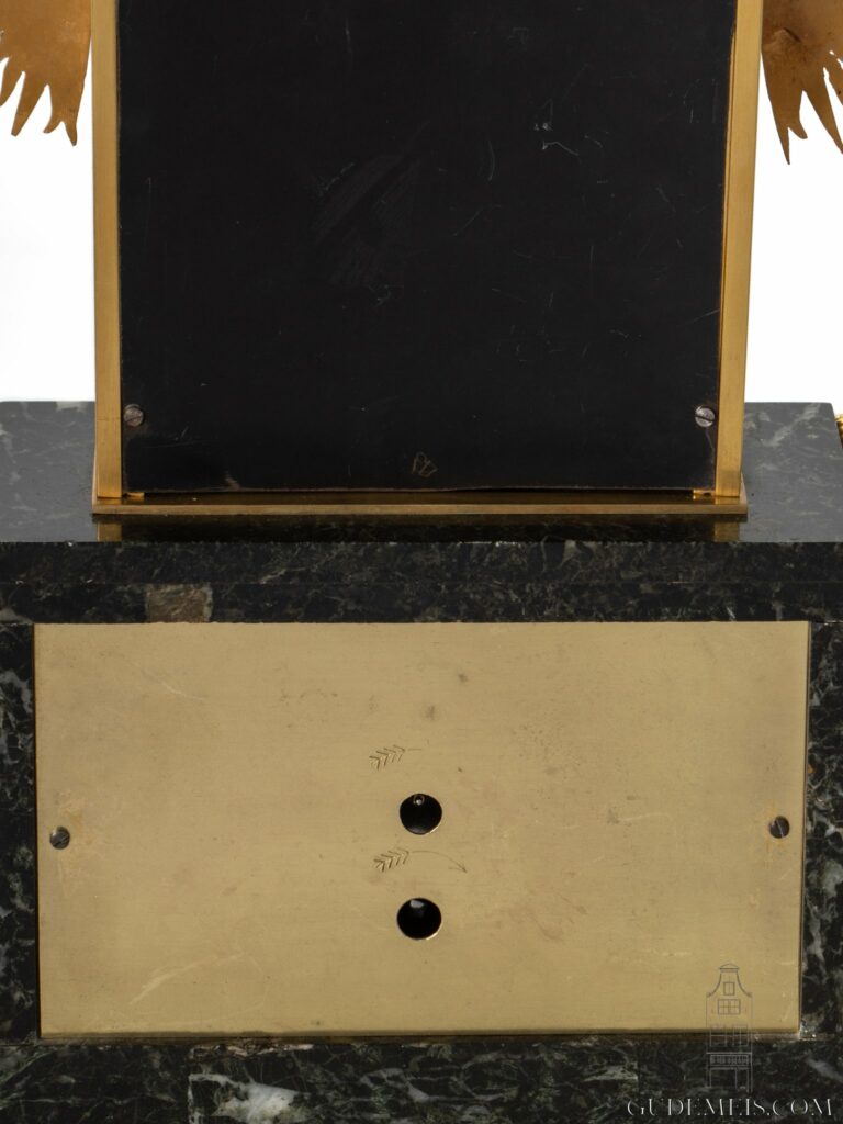 French-gilt-brass-marble-polychrome-enamel-novelty-clock-bras-en-l'air-