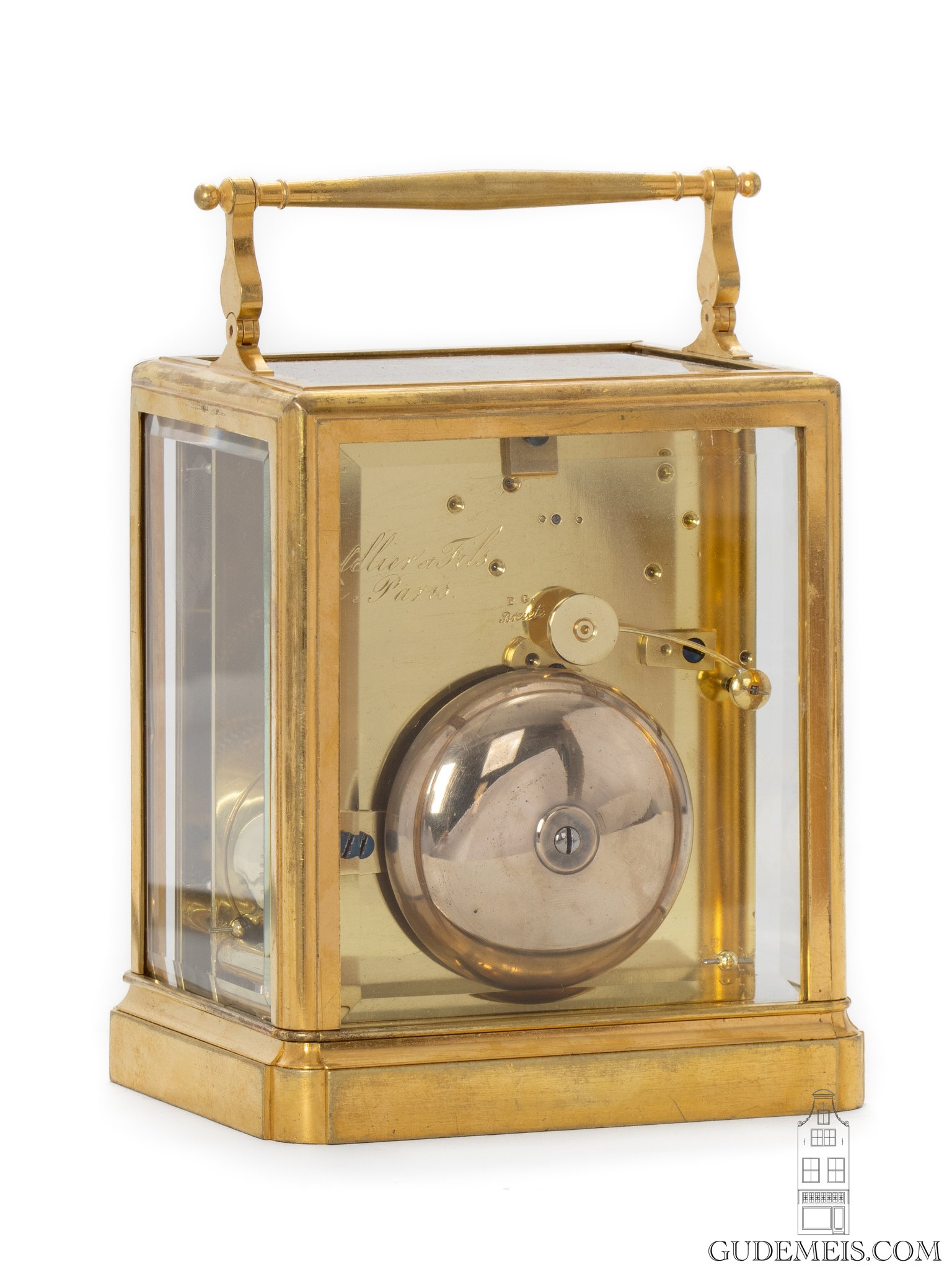 French-gilt-brass-one-piece-series I-Paul-Garnier-striking-travel-carriage-clock-Baullier et fils-Paris-