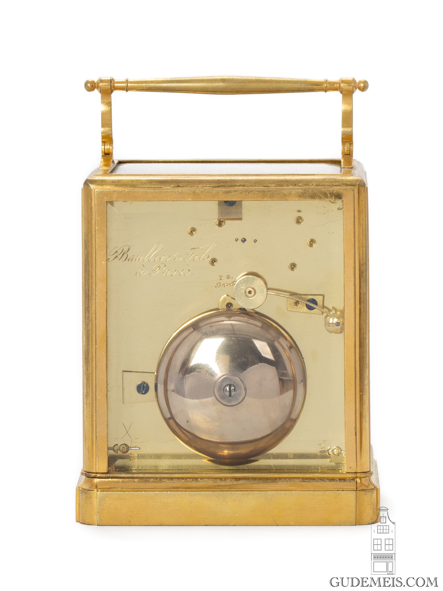 French-gilt-brass-one-piece-series I-Paul-Garnier-striking-travel-carriage-clock-Baullier et fils-Paris-
