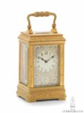 French-miniature-engraved-silvered-gilt-brass-gorge-case-travel-carriage-clock-
