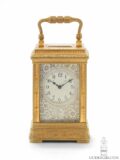 French-miniature-engraved-silvered-gilt-brass-gorge-case-travel-carriage-clock-