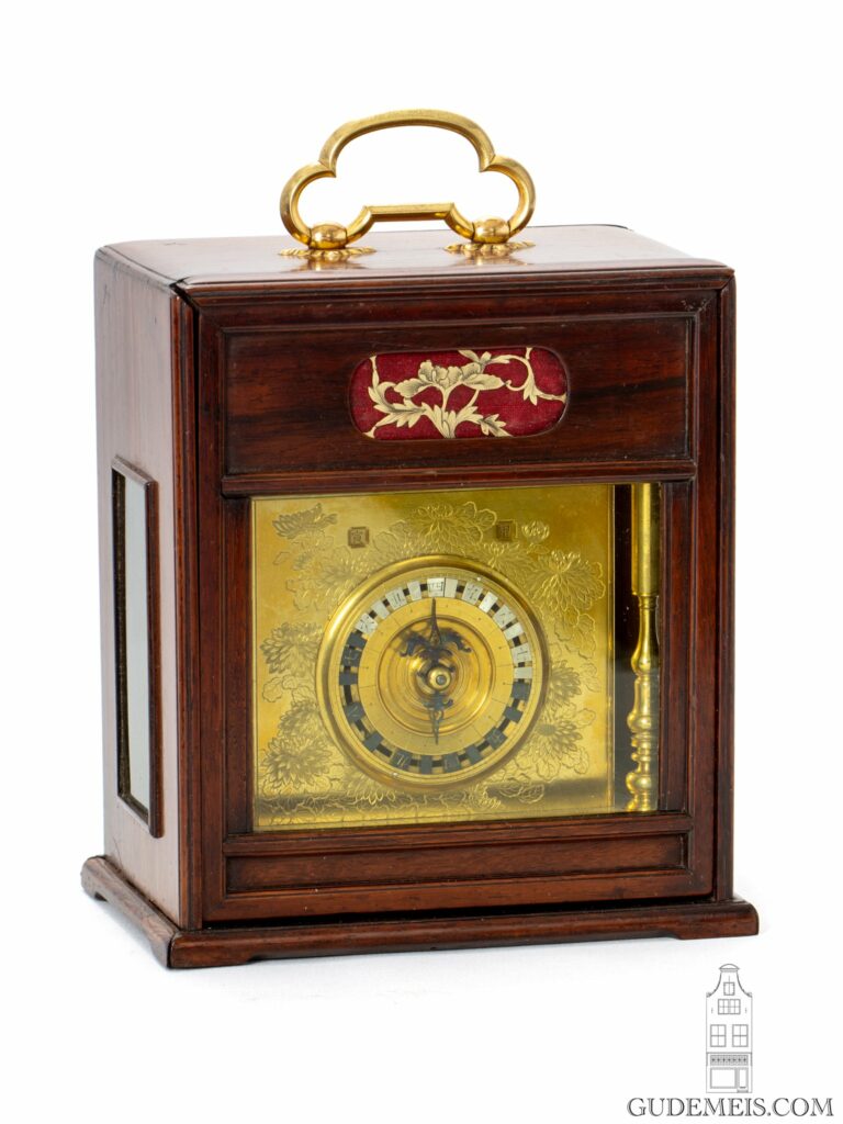 Japanese-wisteria-enraved-brass-chrysantemums-striking-temporal-hours-Makura-Dokei-table-clock-