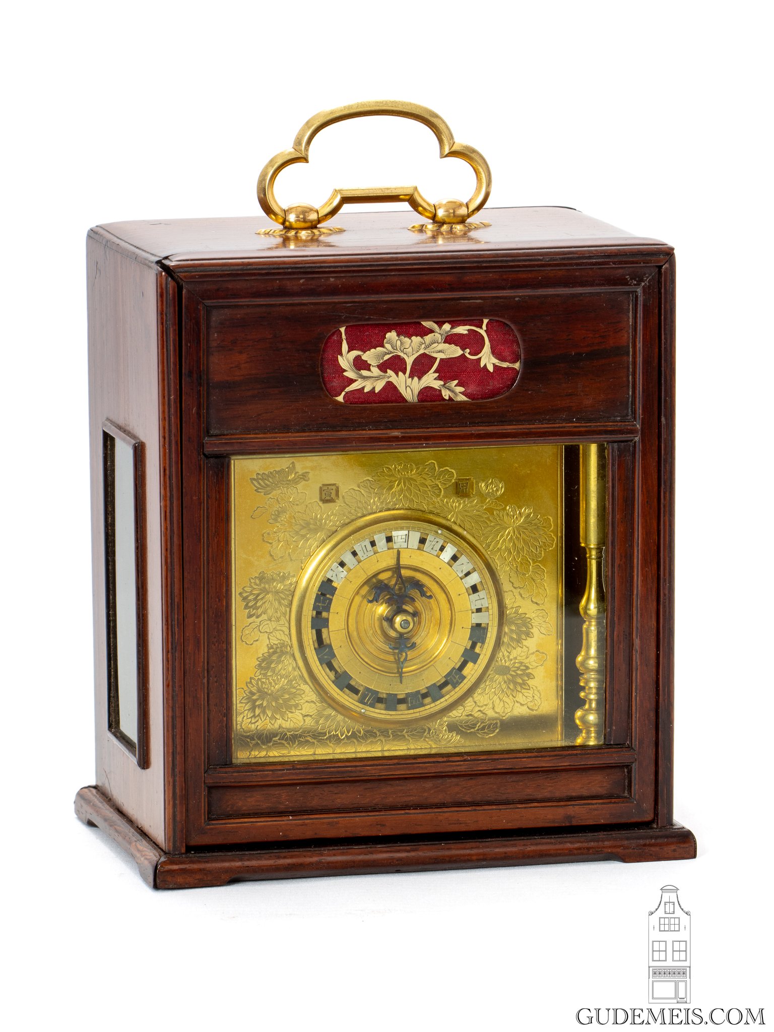 Japanese-wisteria-enraved-brass-chrysantemums-striking-temporal-hours-Makura-Dokei-table-clock-