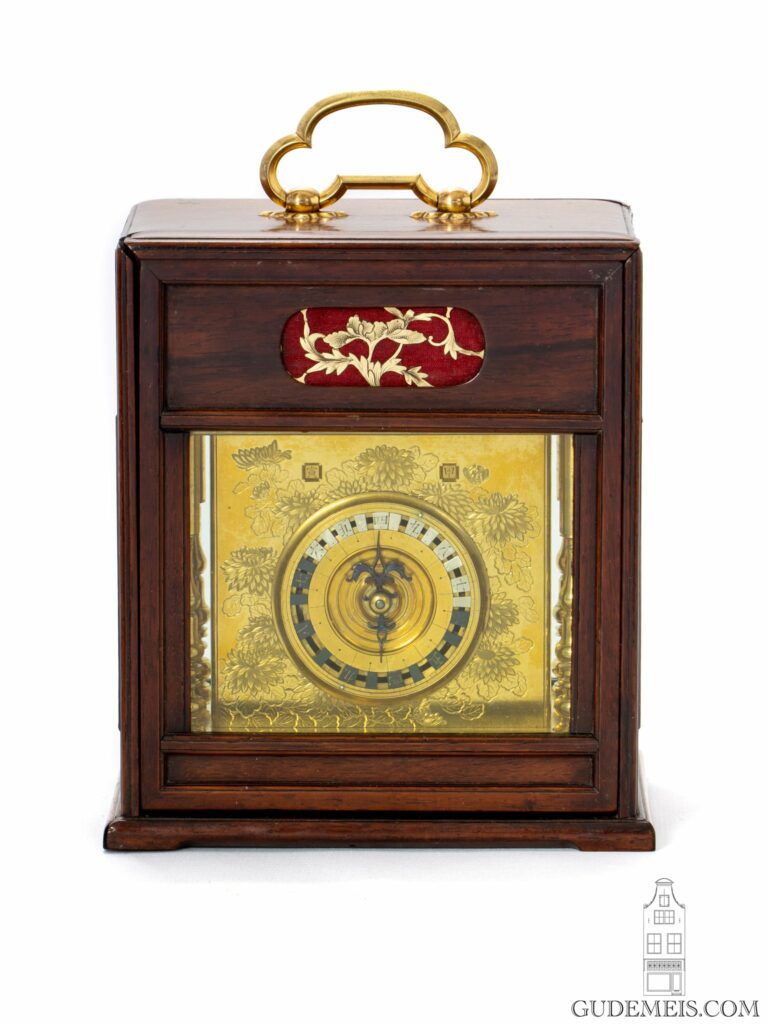 Japanese-wisteria-enraved-brass-chrysantemums-striking-temporal-hours-Makura-Dokei-table-clock-