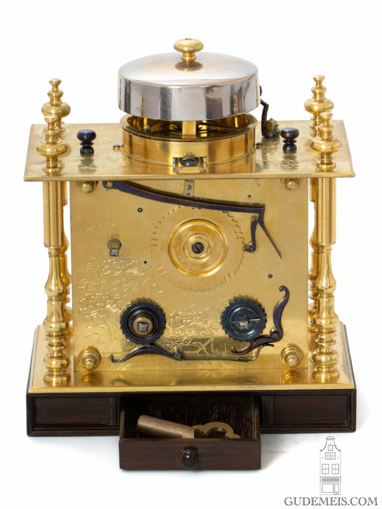 Japanese-wisteria-enraved-brass-chrysantemums-striking-temporal-hours-Makura-Dokei-table-clock-