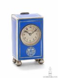 Swiss-subminature-silver-blue-enamel-Art-Deco-Shou-symbol-travel clock-