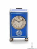 Swiss-subminature-silver-blue-enamel-Art-Deco-Shou-symbol-travel clock-