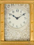 engraved-dial-mask-French-miniature-engraved-silvered-gilt-brass-gorge-case-travel-carriage-clock-